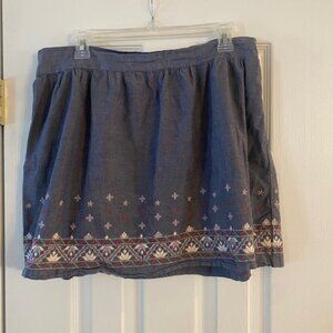 American Eagle Women's cotton blue denim embroidered full skirt Sz XL festival